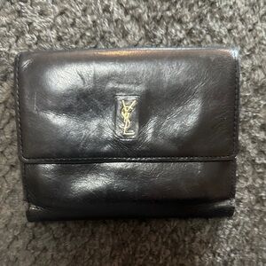 Saint Laurent Black Leather Fold Wallet with Gold YSL Emblem